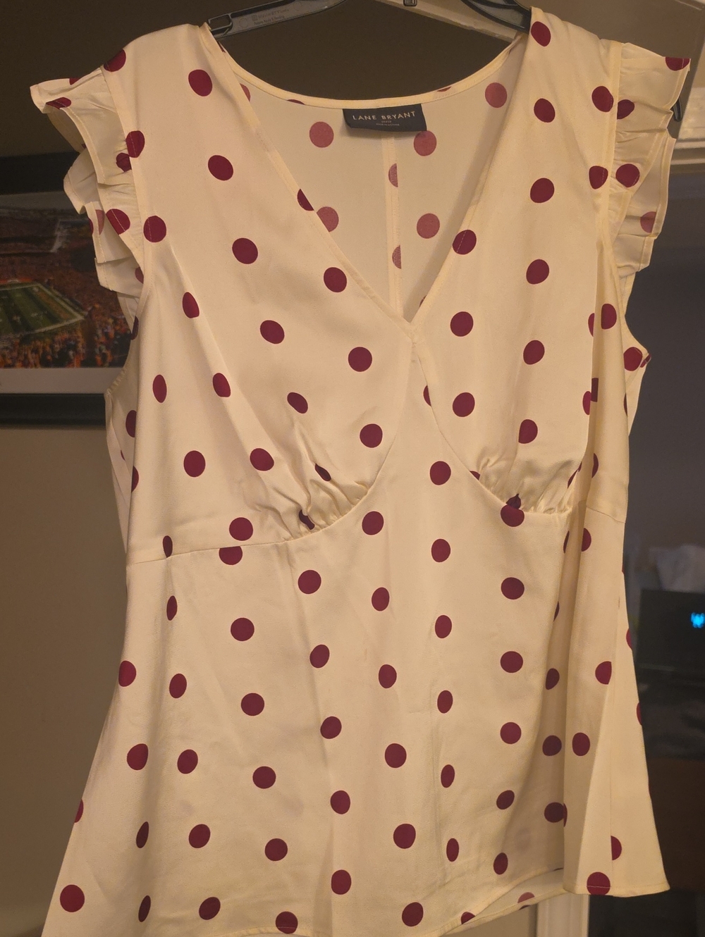Lane Bryant Cream Blouse with Dusty Rose Polka Dots